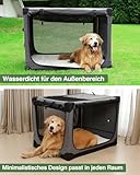 derimkcoa Hundebox faltbar für mittlere Hunde,Hundetransportbox Auto mit verstellbarem Design, reißfesten Netzfenstern & Plüsch-Betteinlage für Zuhause & Reise,106 * 78 * 78cm,Grau