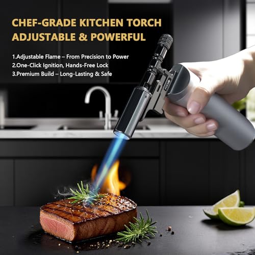 Blow Torch Kitchen - 1300°C Windproof Lighter, Refillable Butane Cooking Torch with Safety Mode & Adjustable Flame for BBQ, Camping, and Soldering - Image 2