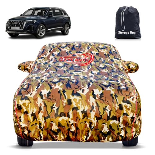 Image of Premium Car Cover for Audi Q7 2024-2026 Models | Waterproof, UV & Dust Protection | Mirror & Antenna Pocket | Triple Stitched, Soft Inner Lining, Belt & Buckle (Jungle Print)