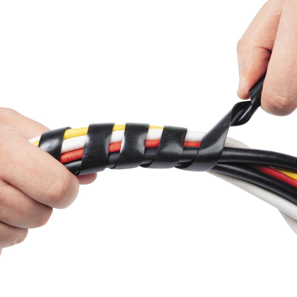 D Line Cable Spiral Wrap | Cord Organizer to Bundle Cables 0.4" 1.57" | 8.2ft Length, Black