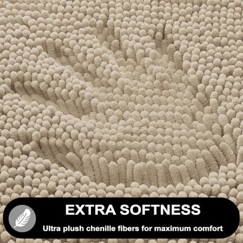 Image of LUXE HOME INTERNATIONAL Shaggy Chenille Bath Mat Extra Soft Super Absorbent Anti Skid Slip Popcorn Door Mats for Home Entrance, Bathroom, Bedroom, Kitchen, Floor Mat (45x75 cm Beige) Pack of 1