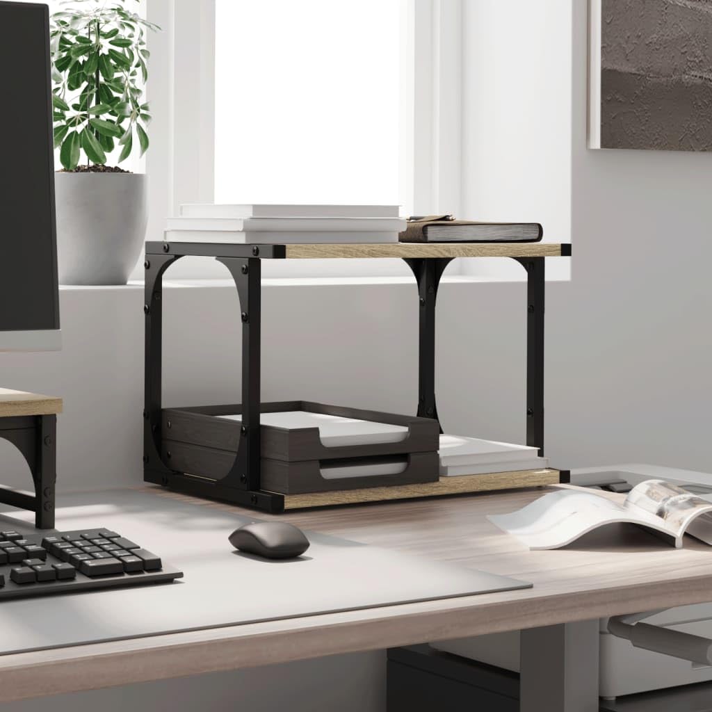 Druckerständer Sonoma-Eiche mit 2 Ablagen und 4 Rollen, 41x28x33,5 cm, fahrbarer Büro Organizer mit Stauraum und Ablage, mobiler Druckerwagen für Homeoffice und Arbeitszimmer