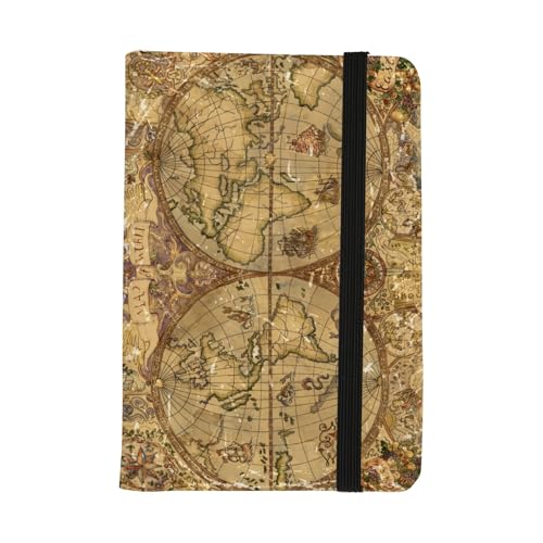 Double Hemisphere Antique World Map Passport Holder, PU Leat