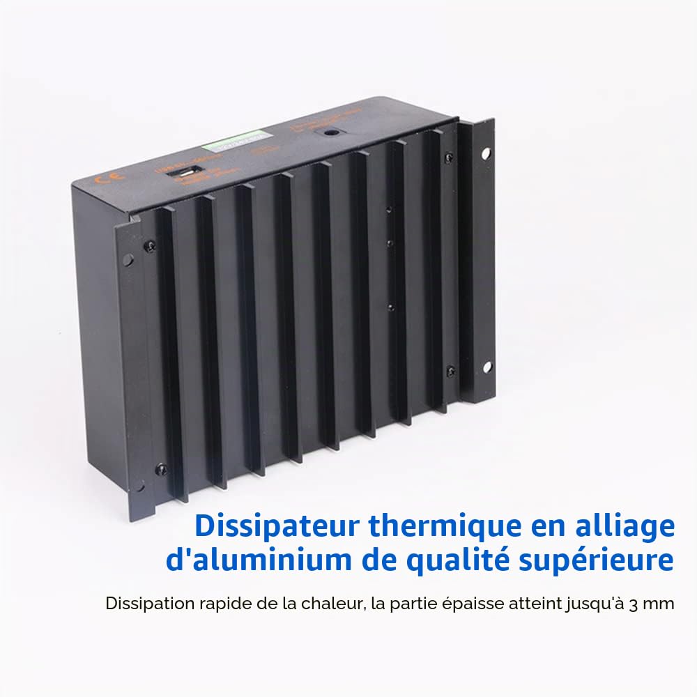 Régulateur de charge solaire PWM 80A Contrôleur de décharge de charge de batterie de panneau solaire LCD auto-adaptant 12 V/24 V avec compensation de température de sortie USB 5 V