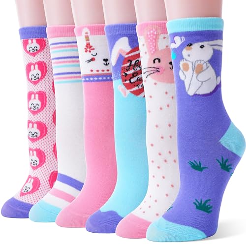 Image of EBMORE Kids Girls Boys Socks Cotton Crew Cute Animal Pattern Fashion Fun Novelty Socks 6 Pack