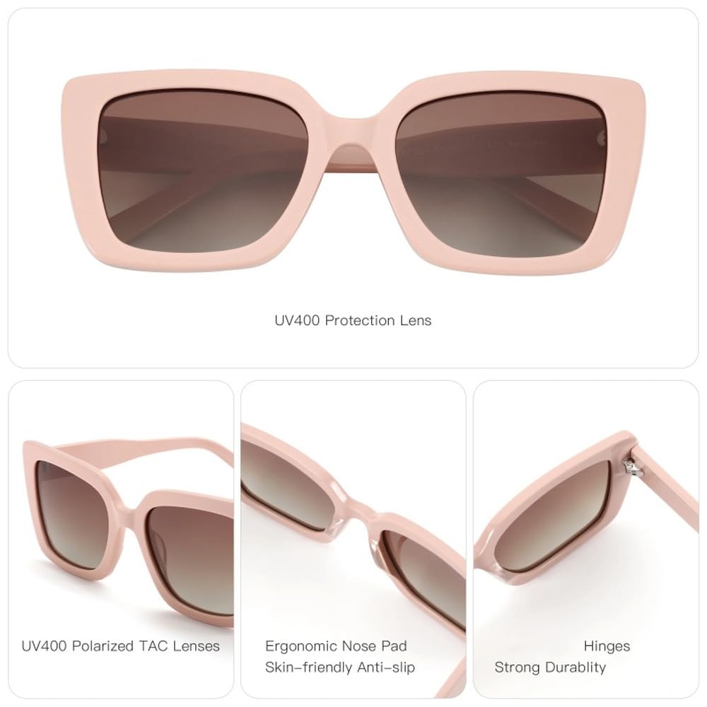 Gafas de sol polarizadas de acetato con montura gruesa para mujer y protección UV400.