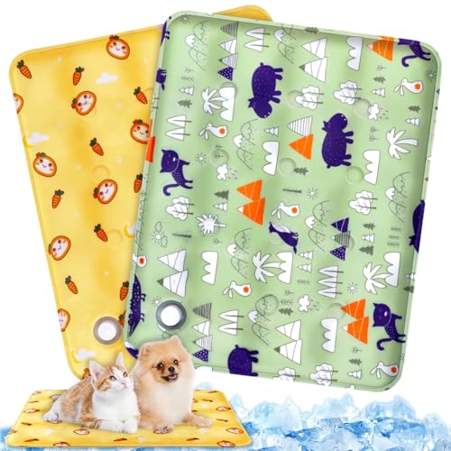 flintronic Kühlmatte für Hunde, 2 Stück Kühl Kühlende Kühlkissen mit Ungiftiges Gel, für Klein Mittelgroße Haustiere, Hundekühlmatte Selbstkühlend, Waschbar für Hund Klein & Katzen(40x50cm-Grün/Gelb)