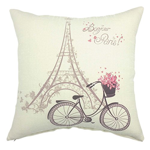 YOUR SMILE-Paris Rustic Cycle Cotton Linen Square Cushion Covers Throw Pillow Covers Decorative