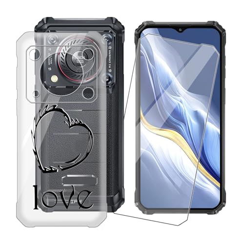 IJTYHF Cover for Oukitel WP36 (6.52 inch) Screen Protector and Soft Silicone Shell Transparent Phone Case TPU Bumper - Tempered Glass 9H Hardness Protective Film - Pattern of Love