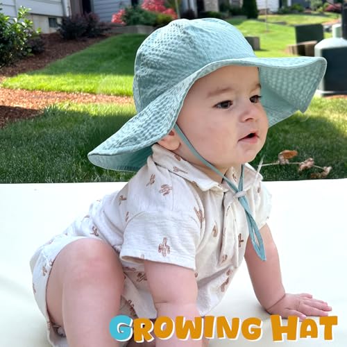 Image of HONGTEYA Baby Sun Hat Toddler Girl Beach Hat Sun Protection Adjustable Outdoor Summer Wide Brim Bucket Hat for Infant Kids