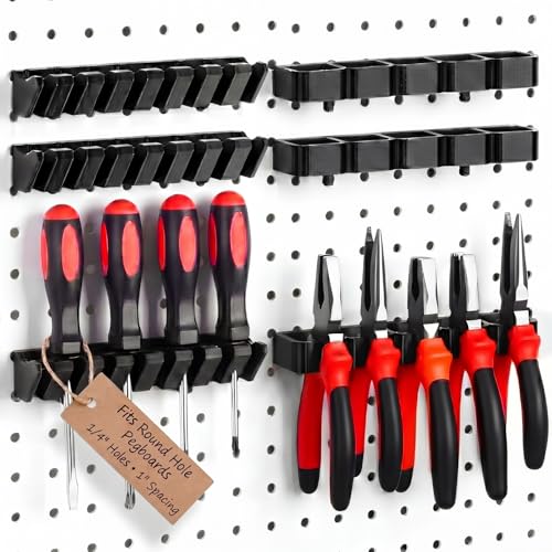 6 Pcs Pegboard Screwdriver Holder and Pliers Organizer Set, Pegboard Tool Storage Rack, Peg Board Organizer Accessories for Garage Workshop Storage, Tool Display Hooks for Shop Store (Black)