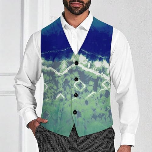 Blue And Green Tie-dye Men's Suit Vest Slim Fit V-Ncek Waistcoat Business Casual Vest2