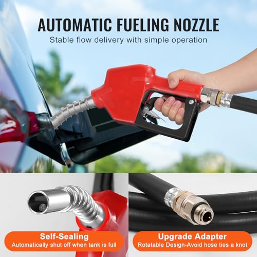 VEVOR Portable Diesel & Gasoline Tank, 48 Gallon, 10.6GPM Flow Rate, Diesel Fuel Tank with 12V Electric Transfer Pump, 13.1ft Hose, Auto Fueling Nozzle, Transfer Tank for Easy Fuel Transportation, Red