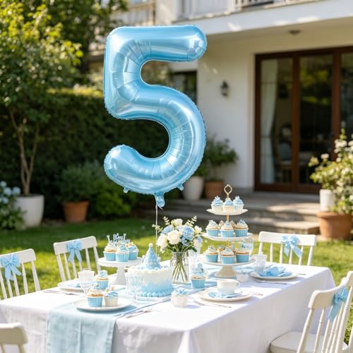 Image of Pastel Blue 3 Balloon Number, Light Blue 3 Balloons for Birthday Party | Number 3 Balloon,40 Inch,Pastel Blue,Helium-fillable,3 Foil Mylar Balloons,for Birthday Party Anniversary Decorations