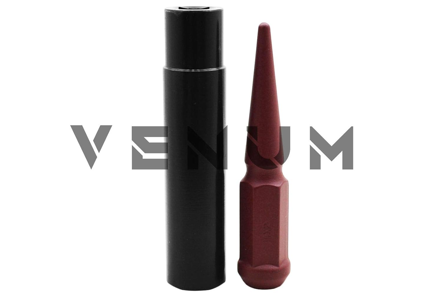 20 Pc Flat Maroon Spike Lug Nuts Powder Coated | Steel | 4.5" Tall | M14x1.5 Thread Pitch + 1 Key Compatible with RAM 1500 2012-2018 5x5.5 Aftermarket Wheels
