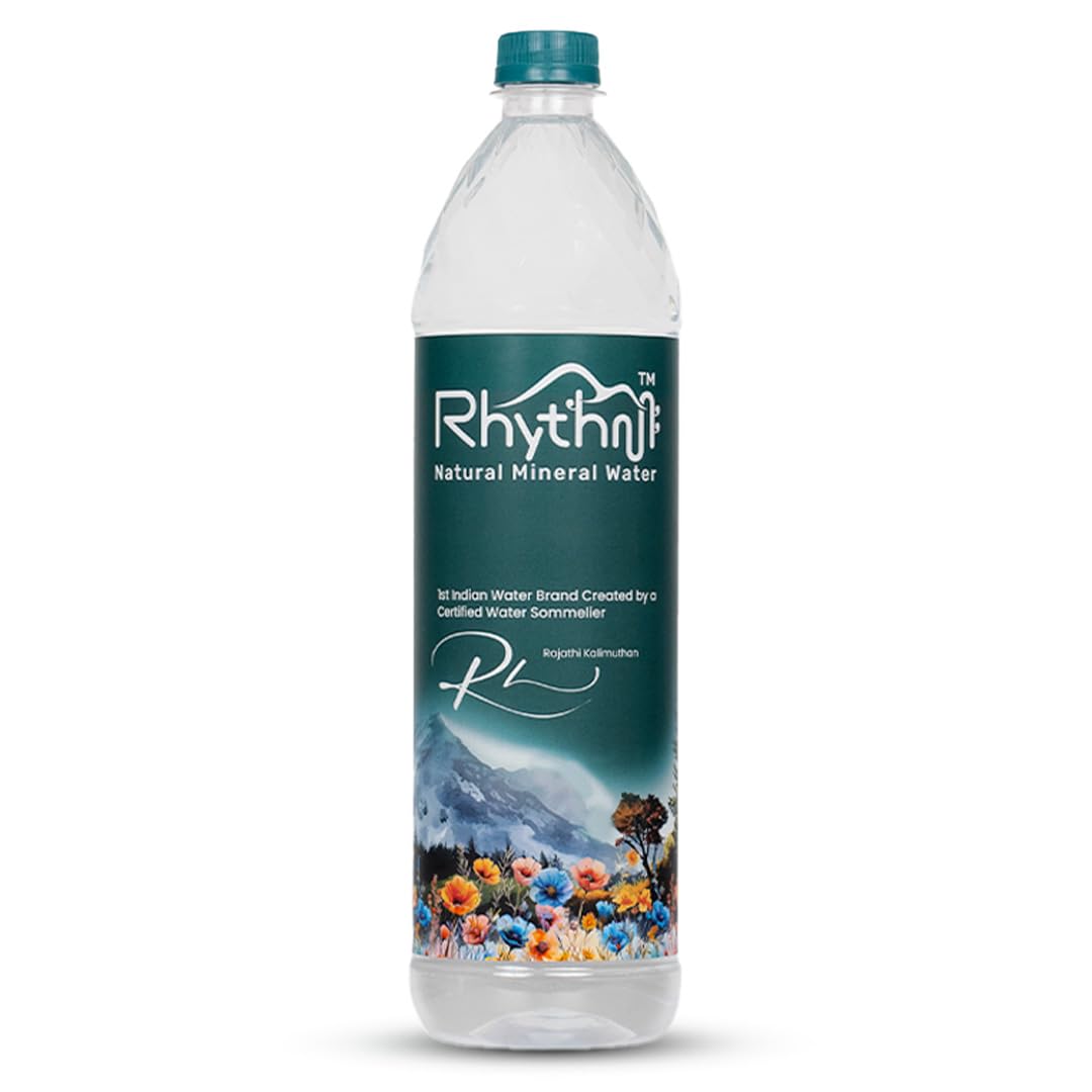 Rhythm Natural Mineral Water from the Himalayas | Pure & Natural Minerals & Electrolytes | PH Levels - 7.5+ | 1L - Pack of 12