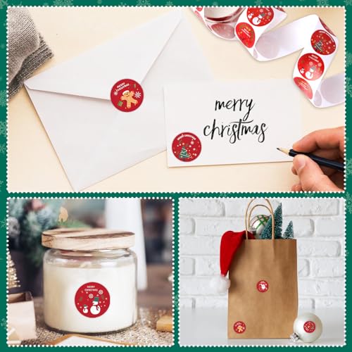 500 Pieces Merry Christmas Stickers, 1 inch Round Christmas Labels Roll, Self-Adhesive Santa Claus,