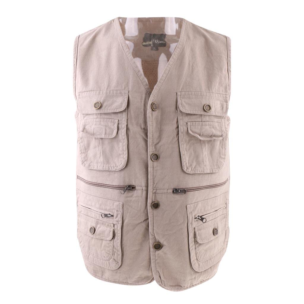 HEAVENGLOW Men Multi Pockets Mesh Vest Outdoor Jacket XXL Beige|1 Piece Vest| Vests| Clothing, Shoes & Accessories | |Sporting Goods-picture-20