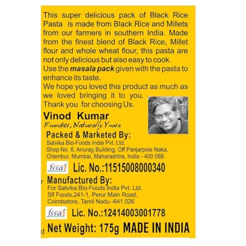 Image of Naturally Yours Black Rice Macaroni Pasta | Millet & Whole Wheat | High Protein, No Maida, Not Fried | No Onion No Garlic, Jain Friendly | Ready in 5 Minutes | 175g Pack