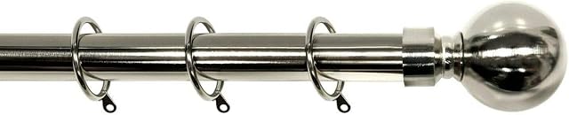 K Kestrel Palermo Ball Finial Metal 28 mm Extendable Curtain Poles Rods Voile Easy Fitting, Brushed Steel 120 -210 cm