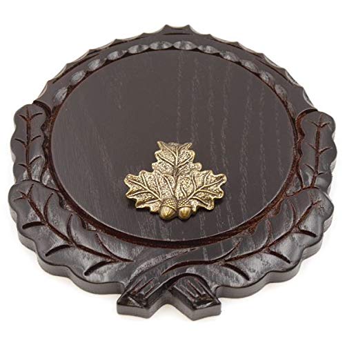 Placa de cuña tallada oscura AF 16 cm con 1 pieza de hoja de roble, portada pequeña de cuña, tabla de especias, placa de trofeo.