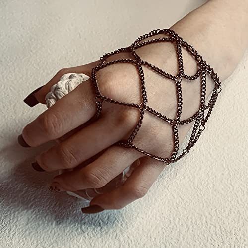 Bethynas Boho Tassel Chain Bracelet with Slave Finger Ring Gypsy Chain Ring Hand Harness Punk Gothic Hand Chain Goth Accessory for Women (Black)2