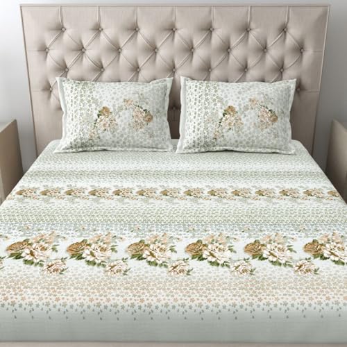 Image of Mafatlal 186 TC Spring Glory Cotton Bedsheet King Size | 274 x 274 cm | Summer Sheets for Sleeping, for Comfortable Nights | 2 Pillow Covers Included | White Down
