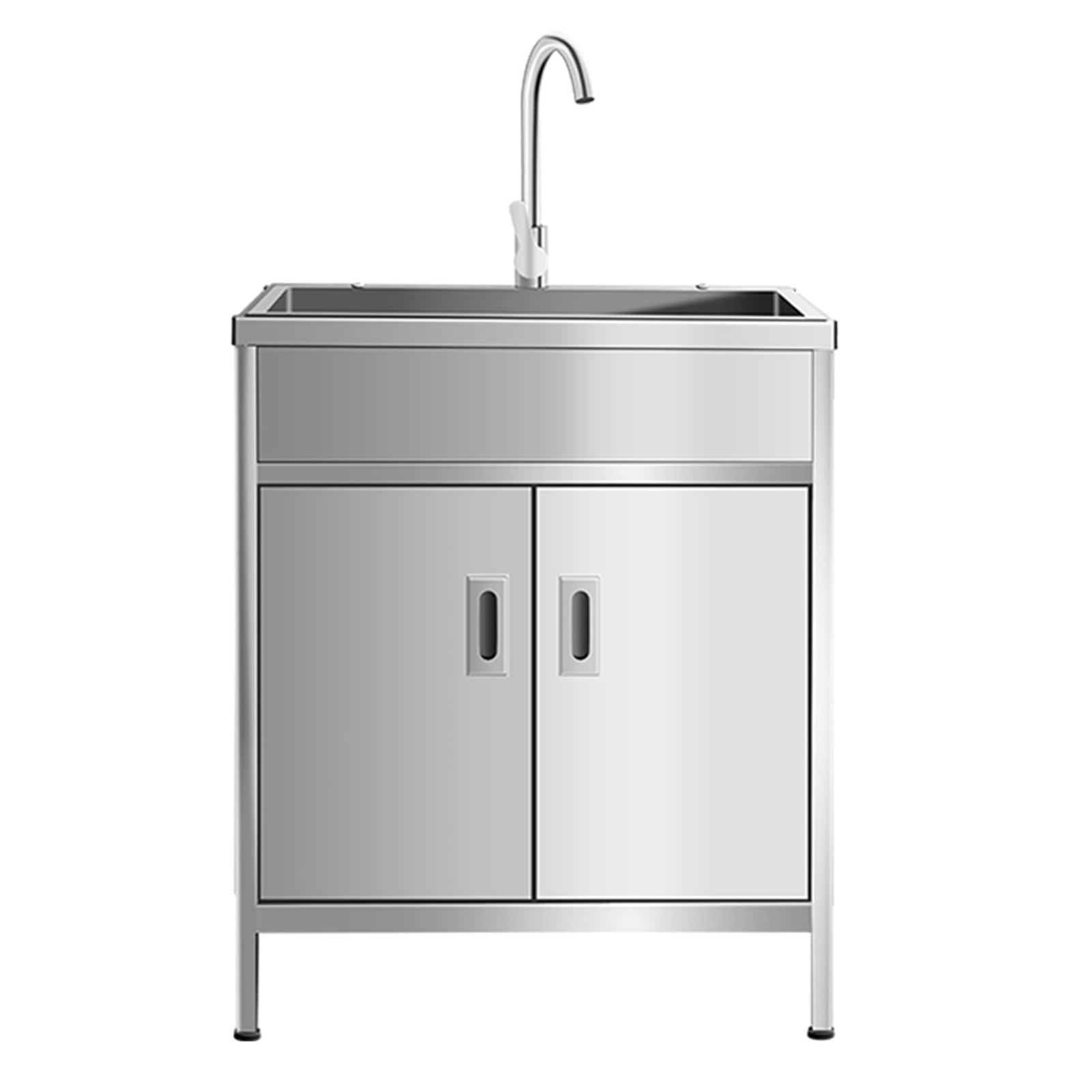Lavandino Esterno Inox Professionale, Mobile Lavello da Cucina 1 Vasca, Lavandino per lavanderia con mobiletto e rubinetto estraibile, per garage, ristorante, cucina, lavanderia(50x40x80cm/19.7x15.7x3