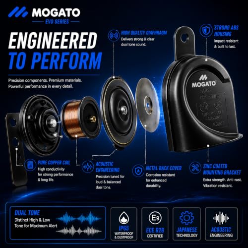 Image of Car Horn 12V Loud Sound Waterproof Electromagnetic Trumpet Horn, Universal Vehicle Horn for Car, SUV, Van & Truck, High Sound Replacement Horn (Set of 2)