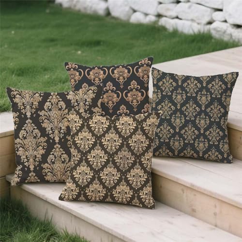Housse de coussin extérieur 70x70cm imperméable en lin marron lot de 4