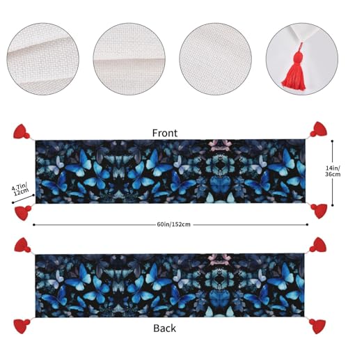 Chemin de table imprime de qualite superieure avec fleurs blanches et papillons azurs - 5