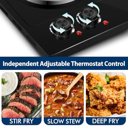 CUSIMAX Double Hot Plate, 1800W Countertop Burner Portable Electric Double Burners Electric Cast Iron Hot Plates Cooktop, Easy to Clean - Image 5