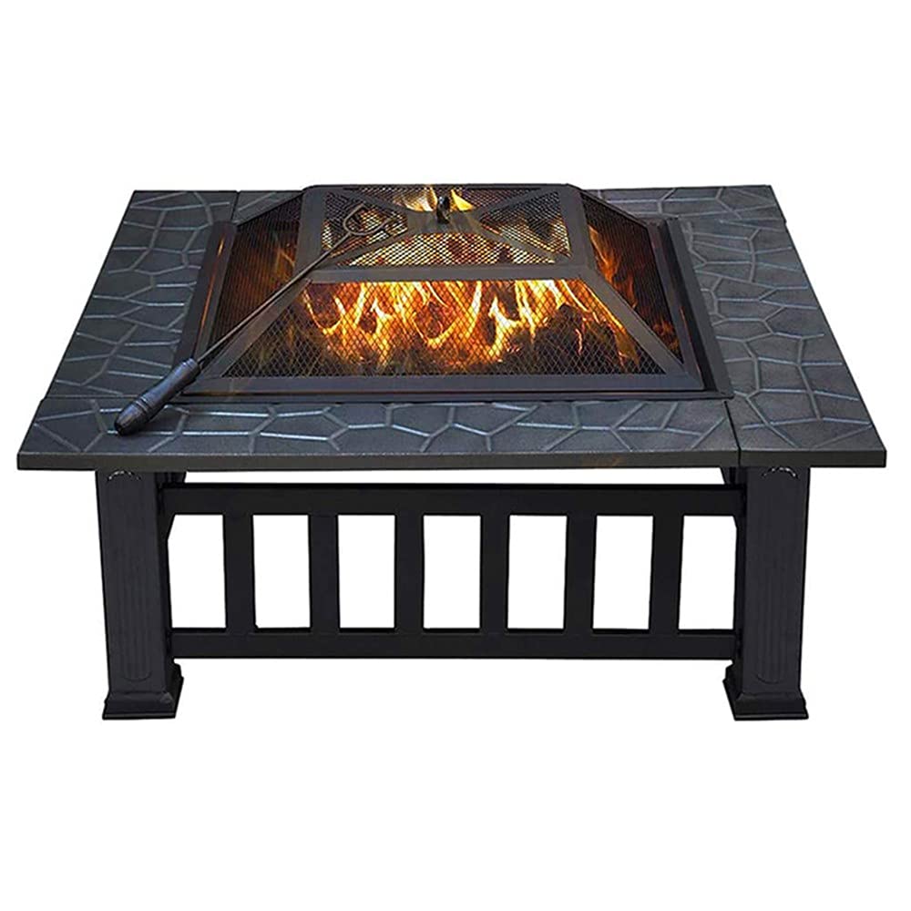 Gran Hoguera 3 En 1 Mesa de Brasero de Metal Al Aire Libre, Calentador de Parrilla de Madera Cuadrado Adecuado para Playa, Parque, Camping, Jardín, Patio
