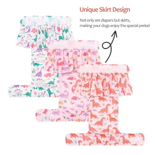 Image of CuteBone Female Dog Diapers with Skirts 3 Pack Reusable Puppy Dresses Pants for Heat Cycle Period QBD33S