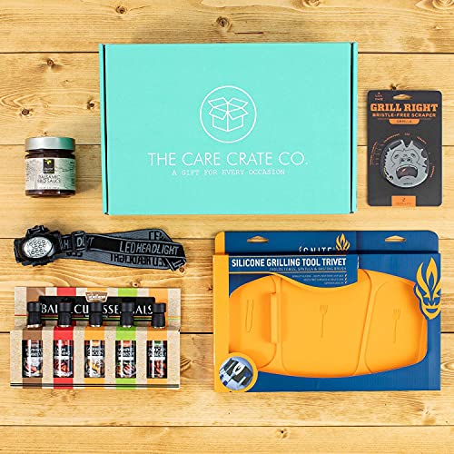 Grilling Set For Dad (9 Item Outdoor Barbecue Variety Pack) Bbq Sauce, Dry Rubs And Spices, Grill Scraper, Silicone Mat, Led Headlamp - The Care Crate Co. #TOP2