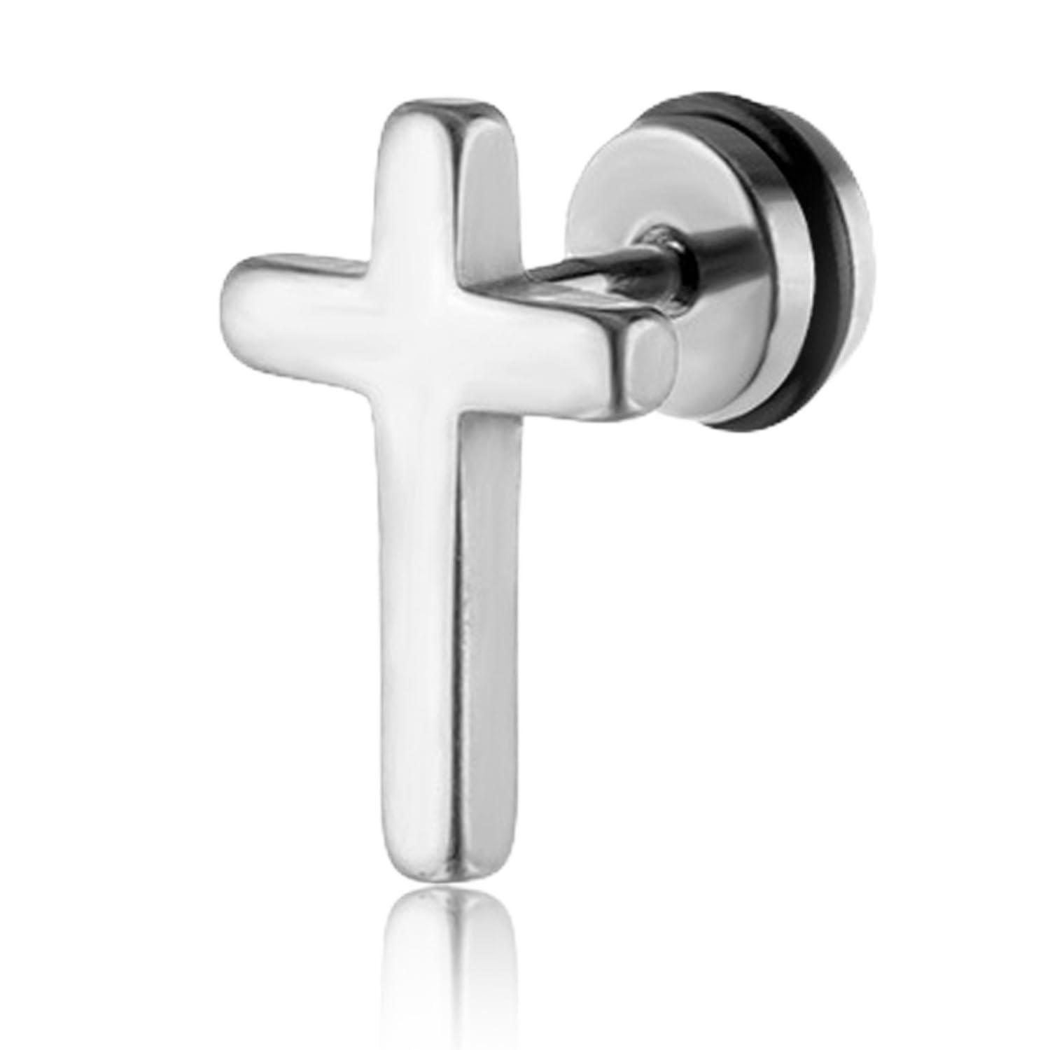 peora Silver Plated Cross Shape Stud Earrings Fashion Jewellery Gift for Men & Boys (1 PC)-picture-10