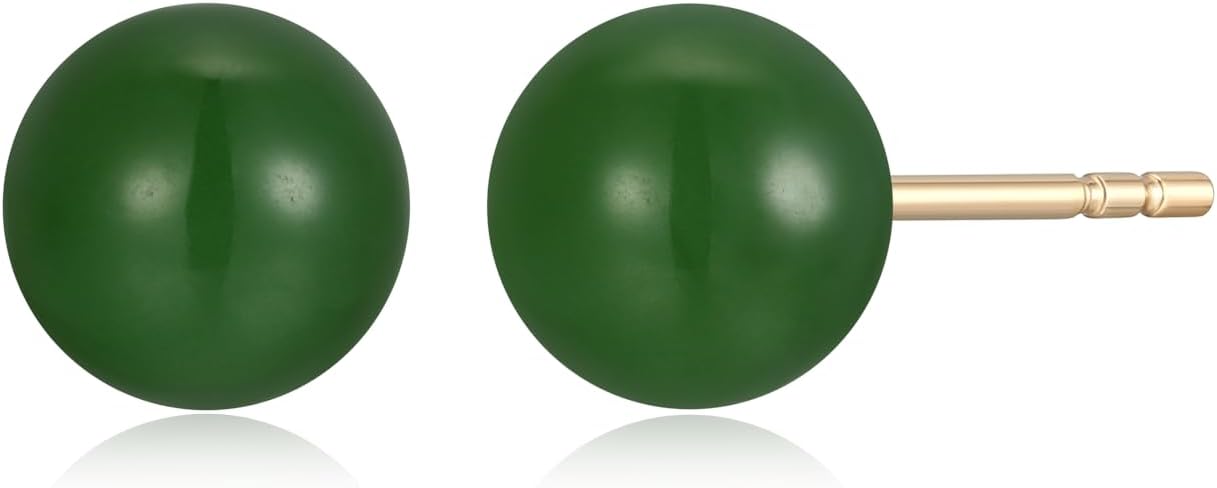 .925 Sterling Silver Rhodium Plated Genuine Jade Stud Earrings for Women with Butterfly Backs - Green Jade Sterling Silver Earrings, Hypoallergenic and Comfortable Secure Fit Jewelry