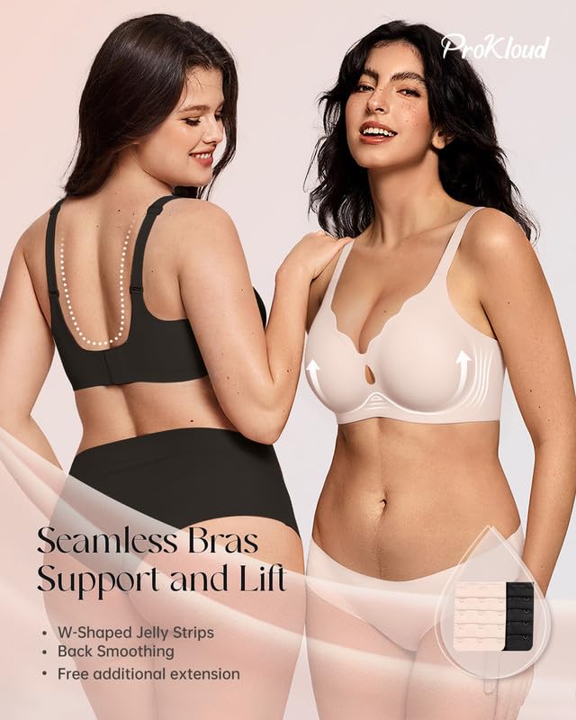 Image of ProKloud Bras for Women No Underwire Wireless Jelly Bras Full Coverage Seamless Push Up Bralettes Support Tshirt Bra