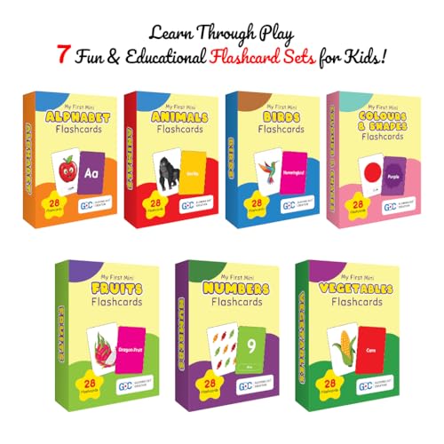 Image of GDC Flashcards 7-in-1 Educational Flashcards for Kids | 196 Cards Total | Alphabet, Animals, Birds, Colours & Shapes, Fruits, Numbers, Vegetables | Early Learning & Preschool Activity Cards