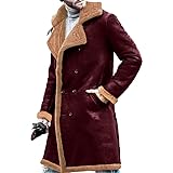  Veste Longue en Cuir Bombardier pour Hommes Vestes en Peau de Mouton Manteau en Cuir suédé doublé de Fourrure