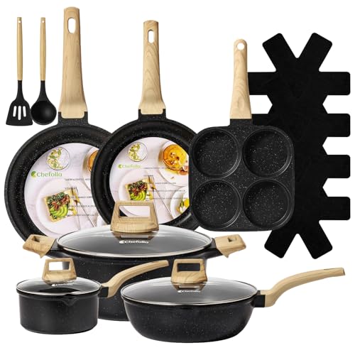 La Mejor Recopilación de Juegos de sartenes y ollas - los más vendidos. 43 CHEFOLLA Sartenes Antiadherentes 15 Piezas, Bateria de Cocina, Juego de Sartenes de Induccion, Juego de Ollas y Sartenes, Fácil Limpieza, con Sartenes y Cacerolas 100% Libre de...