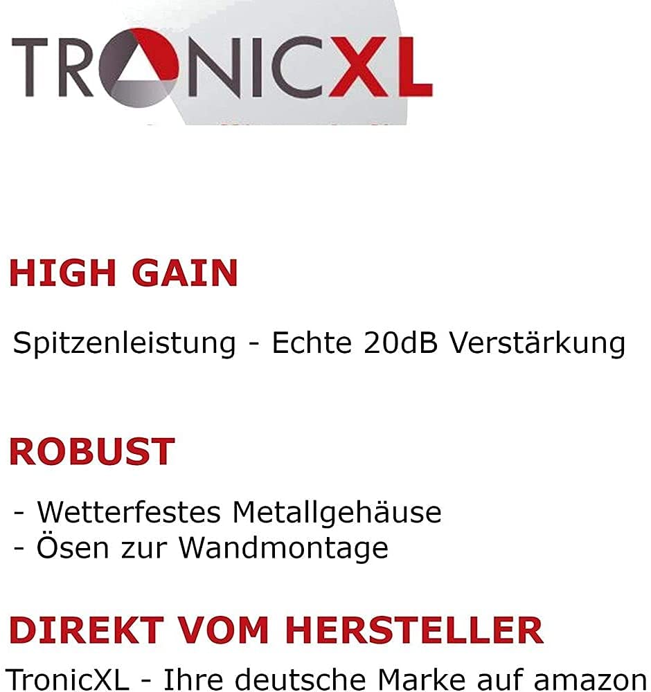 TronicXL Premium 2-Fach Antennenverteiler Splitter mit Sat Verstärker digital HD I für Satellit TV DVBT DVBS Unicable 3D 4K HDTV I Verteiler Weiche Inline für 2 Fernseher
