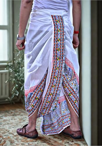 Image of Men's Ready to Wear Pant System Printed MAYUR PUCHHA Dhoti for Marriage, Pooja, Festival etc.(GC010)