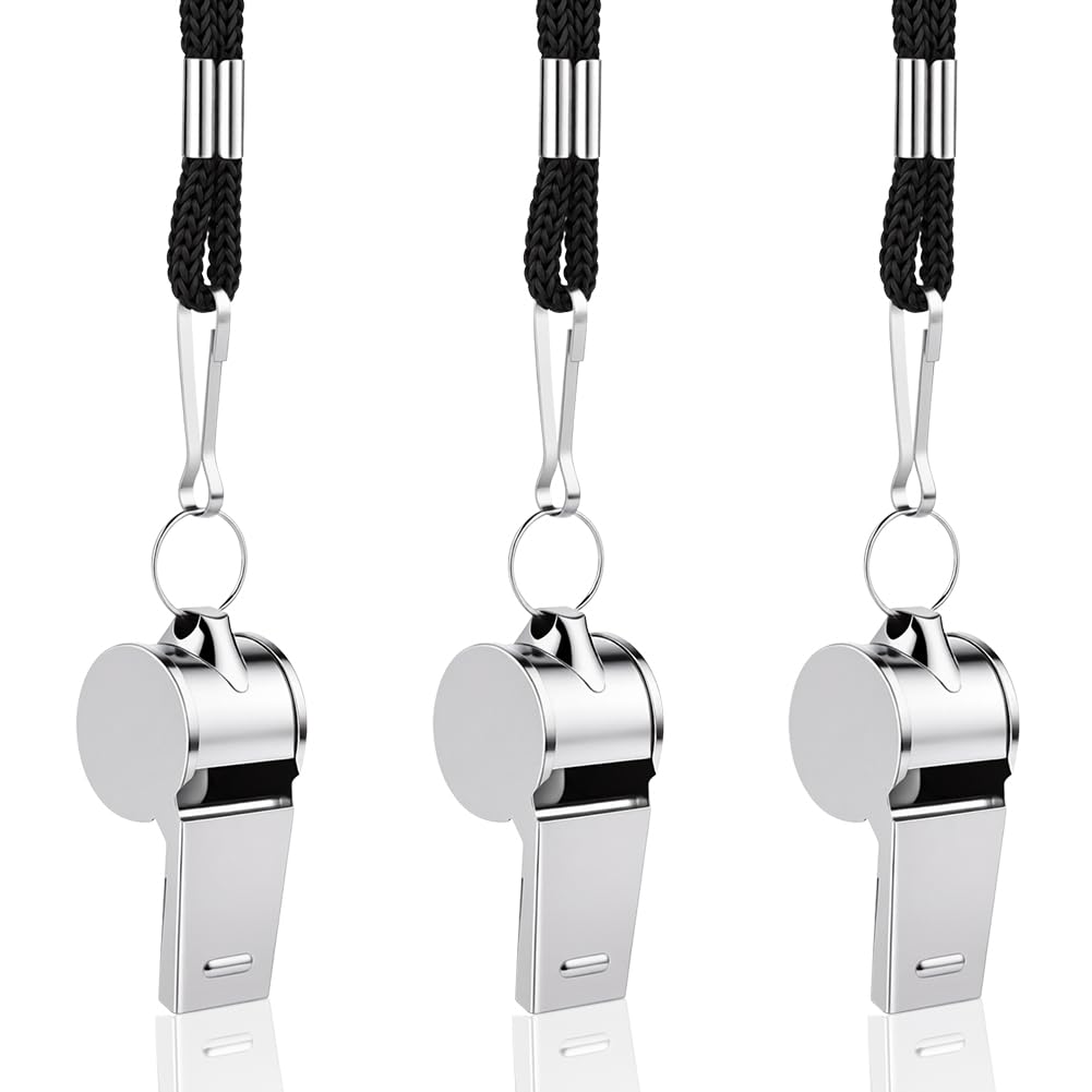 Silbato de Acero Inoxidable con Cordón 46cm para Árbitros, Entrenadores, Salvavidas