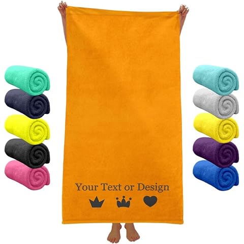 Personalized Beach Towels for Adults - 30"x60" Large Monogrammed Beach Towels - Soft Terry Velour Quick Dry Beach Towel - Swim Towels for Beach, Pool, Bath - Customized Luxury Bath Towels - Orange Cover