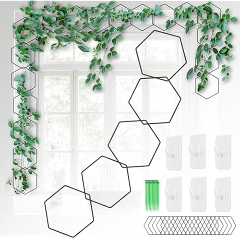 JOCEMY 18 PCS Chain Trellis for Climbing Plants, DIY Hexagonal Plant Support Kit for Indoor or Outdoor, House Plant Trellis for Vine Ivy Garden Wall Trellis and Plant Vine Support, Black Cover