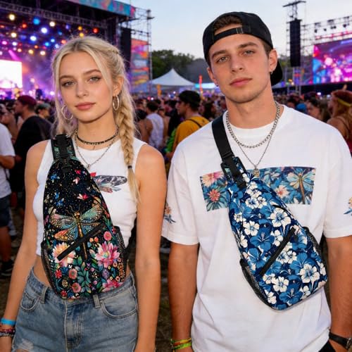 Image of Crossbody Bag Floral Dragonfly Sling Bag Backpack Chest Bags Shoulder Bag for Women Men