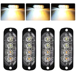 Yifengshun 4-LED Yellow White Emergency Strobe Light Bar, 18 Flashing Modes Ultra Thin Surface Mount Flashing Grille Light Beacon Hazard Warning Lights for Car Vehicle SUV Truck Pickup ATVs (4pcs)