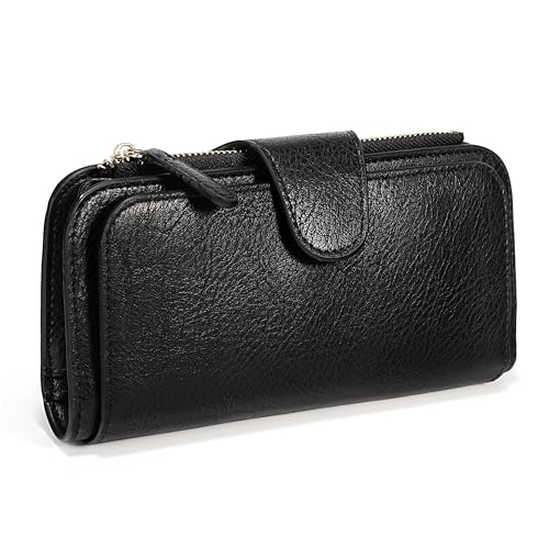 Image of UTO Wallet Women Vegan Leather Wristlet Snap Long Purse Credit Card Holder Elegant Clutch