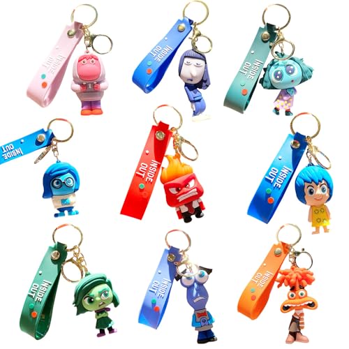 suliutoys 9 Pack Inside Out Cartoon Design Decorative Keychain Backpack Schoolbag Decoration Pendant Birthday and Christmas Gift (9 Pack Inside Out)